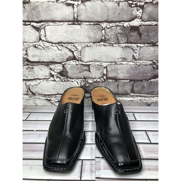 Ara Relax Flex Echt Leder Black Leather Heel Mules Women’s Sz 7M US/5UK/38EU - Picture 5 of 16